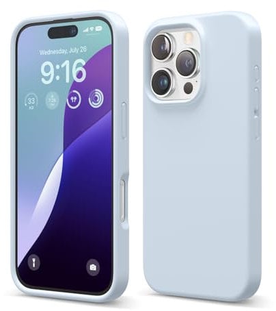 elago Compatible with iPhone 16 Pro Case, Premium Liquid Silicone Case, Full Body Protective Cover, Shockproof, Slim Phone Case, Anti-Scratch Soft Microfiber Lining, 6.3 inch (Light Blue)