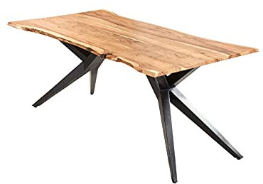 SAM Baumkantentisch 260x100 cm Almeria, Akazienholz naturfarben + massiv, echte Baumkante, Esstisch aus Massivholz, Esszimmertisch mit Airloft-Metallgestell Schwarz