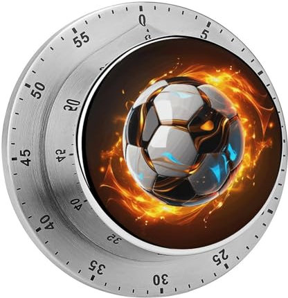 Timer, cooler Fußball-Druck, visueller Timer, mechanischer Küchentimer, Edelstahl, Countdown-Timer, 60-Minuten-Aufzieh-Timer