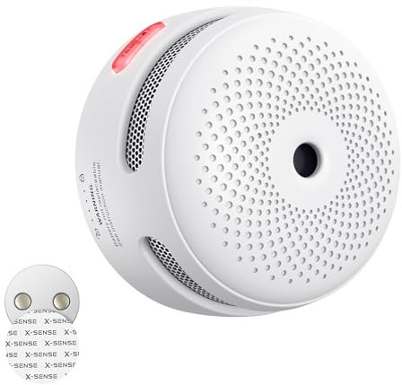 X-Sense Mini Détecteur de Fumée Photoélectrique avec Pile de 10 Ans avec Pad Adhésif Magnétique, Détecteur d’Incendie avec Support Magnétique, avec Bouton de Test/Silence, XS01, Lot de 1
