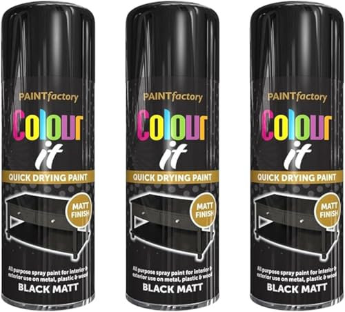 DIOXSTAR Matt Black Aerosol Spray Paint, DIY Enthusiasts, Quick-Drying Formula, Perfect For Use On Wood, Metal, Plastic, Indoor And Outdoor Use, 250ml, (3 Pcs)
