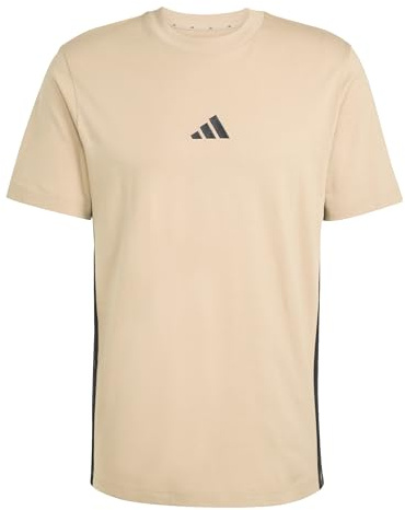 Adidas Homme Essential Three Stripes Single Jersey Tee, Warm Sandstone/Black, L