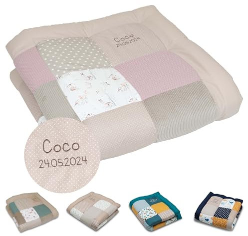 ULLENBOOM Krabbeldecke für Baby mit Personalisierung, 100% OEKO-TEX Materialien, Märchenwald 120x120 cm - Babydecke mit Namen und Datum, ideal als Spieldecke und personalisiertes Geschenk zur Geburt