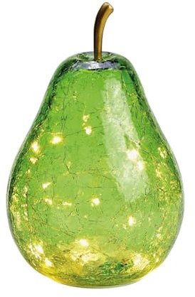 G. Wurm Dekoleuchte Birne (XS) Glas, Hellgrün, Birnen Lampe mit LED Lichterkette, Dekolampe, Tischleuchte, Birnenlampe