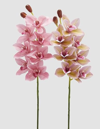 EDG Enzo De Gasperi Ramo Orchidea Cymbidium Artificiale H 80 Cm con Bocciolo Ass. Two Tone Pink 1 Pz
