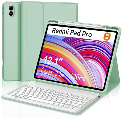 FOGARI Teclado para Redmi Pad Pro 12.1 2024 | Funda Redmi Pad Pro con Teclado [Español Ñ], Teclado Desmontable Inalámbrica para Xiaomi Redmi Pad Pro 12.1 Pulgadas 2024, Verde Claro