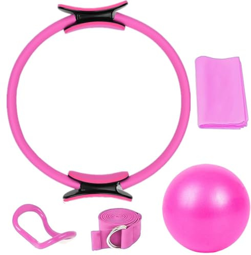 JSSFSS Pilates Ring Circle Set 5 pcs Pilates Equipment Accessories for Home Workouts Includes Pilates Ball 25cm Magic Circle Yoga Ring and Resistance Bands for Women Pilates Ring and Ball Set Gift