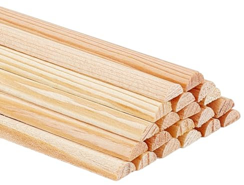 BENECREAT 30 tige de Cheville en Bois Fendu Tiges de Cheville Demi Rondes Non Finies de 20cm X 6mm pour Travaux Manuels Bricolage Mur Cabane en Rondins Produits en Bois pour Loisirs Créatifs