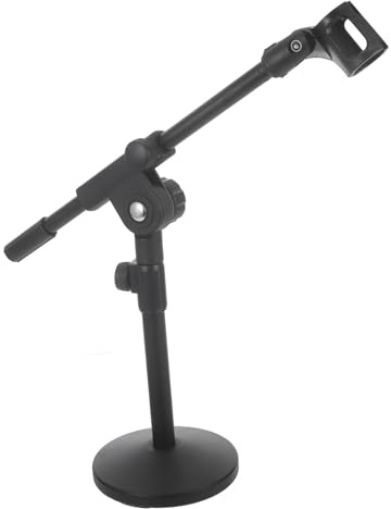 Desktop Mikrofonständer aus Eisen mit Verstellbarem Arm und Runder Basis | Kompakt, Einfach zu Nutzen, Schwarz, für Tischaufstellung, Podcast und Studioeinsatz, Höhenverstellbar