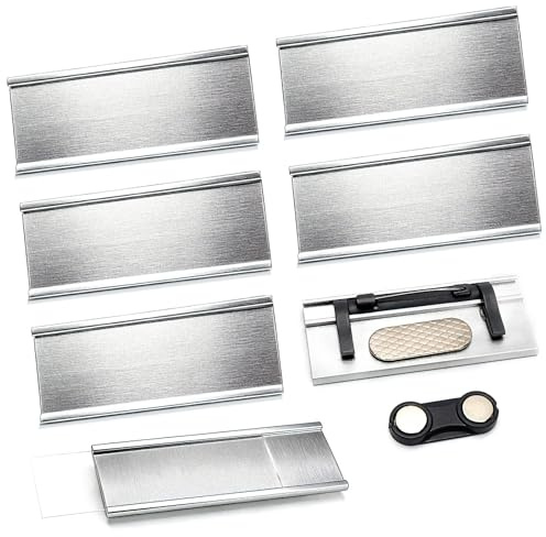 5 Stück Namensschilder Magnet 72×31 mm – Aluminium Namensschilder für Kleidung, Starke Doppelmagnete, Wiederverwendbare Namensetiketten mit Papierschlitz