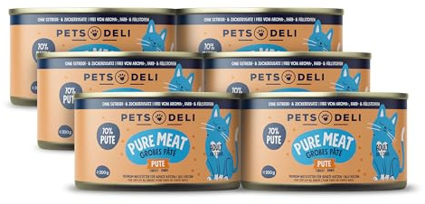 Pets Deli Pure Meat Nassfutter für Katzen mit Pute, 6x200g | Mono-Protein, hoher Fleischanteil, für ausgewachsene Katzen, ohne künstliche Zusätze, ohne Zucker, Premium Qualität