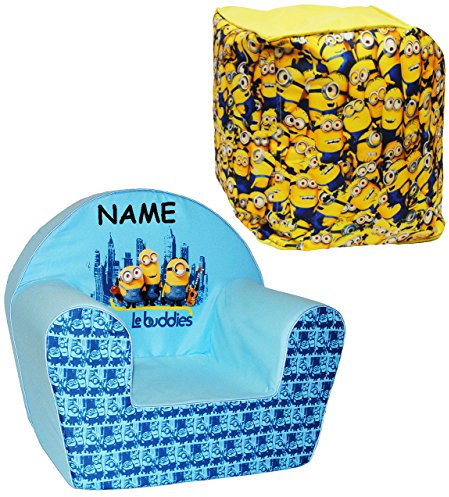 alles-meine.de GmbH 2 TLG. Set Kindersofa/Kindersessel & Sitzsack - Minnion - Ich einfach unverbesserlich - incl. Name - kleines Sofa/Sitzkissen - Kissen - Kinderstuhl ..