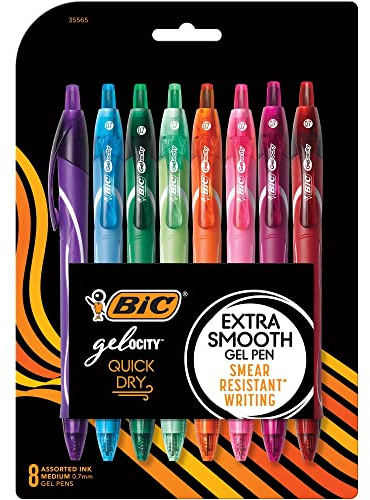 BIC RGLCGAP81AST Gel-ocity Quick Dry Retractable Gel Pen, 0.7mm, Assorted Ink/Barrel, 8/Pack