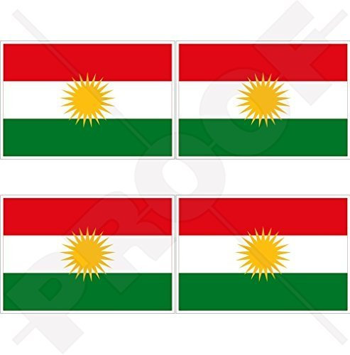 KURDISTAN Flagge, Kurd Alaya Rengîn Kurdisch 50mm Auto & Motorrad Aufkleber, x4 Vinyl Stickers