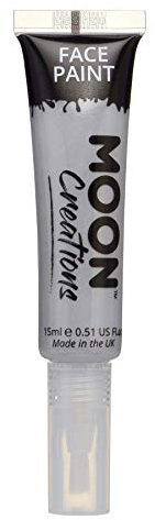 Moon Creations Tubos de pintura facial y corporal con pincel aplicador | Sin crueldad | Pintura facial para niños, adultos, disfraces, festivales, Halloween Gris 15ml