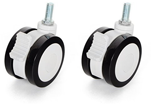 RICOO 2x Möbelrollen mit Bremse Rollen für Möbel 75mm Klein Lenkrollen mit Gewinde M12 - WMZ001 Kunststoff Schwenkrolle zum Einschrauben mit Feststeller