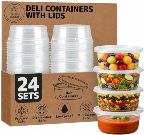 Healthy Packers 8oz Deli Containers with Lids, Food Storage, 24pk, BPA-Free | Meal Prep Containers with Airtight Lids - Great for Your Slime Kit, Food - BPA Free | Leakproof- Microwaveable & Freezer Safe