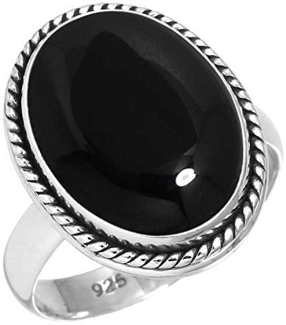 Jeweloporium 925 Silber Ringe für Damen Natürlich Schwarzer Onyx Edelstein Handgefertigt Silber Ringe Größe 58(18.5) Jubiläum - Geschenk Mode Schmuck