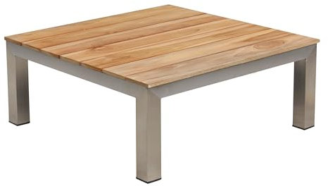 OUTFLEXX Beistelltisch, Silber/Natur, Edelstahl/Teakholz, 69 x 69 x 29 cm, FSC®-zertifiziertes Produkt