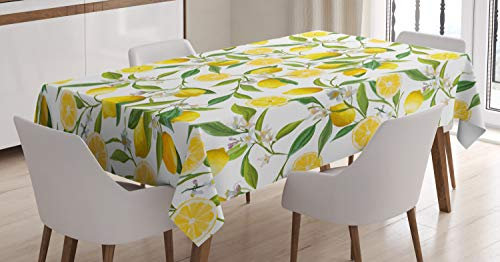 ABAKUHAUS Natur Tischdecke, Exotische Garten, Pflegeleicht Waschbar Schmutzabweisend und mit Klaren Farben Hochwertiger Druck, 140 x 200 cm, Farngrün Gelb Weiß