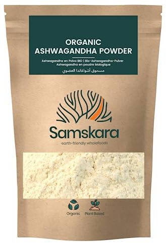 Ashwagandha en polvo BIO | Withania Somnifera Ginseng especie ayurvedico Indio | de Samskara tribe (1 kg x 1 pack) | rico en minerales usar en batidos, tes, yogur, sopas y harinas
