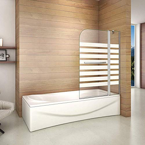 Aica Sanitär Badewannenaufsatz Duschabtrennung 120x140cm 2-teilig Faltbar Gestreifte Duschwand für Badewanne mit Handtuchhalter/Rechts