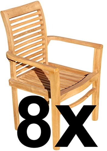 ASS ECHT Teak Holz Design Gartensessel Gartenstuhl Sessel Holzsessel Gartenmöbel sehr robust Alpen, Größe:8 Stück