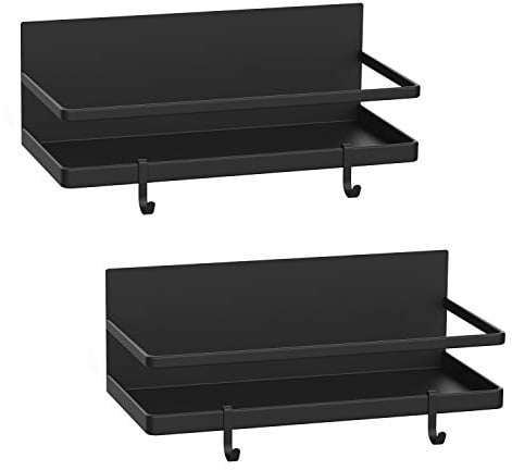 Thipoten Magnetisches Gewürzregal, Starke magnetische Ablage mit 2 abnehmbaren Haken, Perfekter Platzsparer für kleine Küche/Wohnung, Beve (Schwarz, 2 Stück)