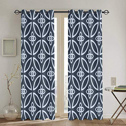 DmiGo Rideaux de poinçon,Cercle Japonais Bleu Marine et Fleurs Salon Chambre fenêtre Rideaux 2 Panneaux Ensemble,260cmx180cm