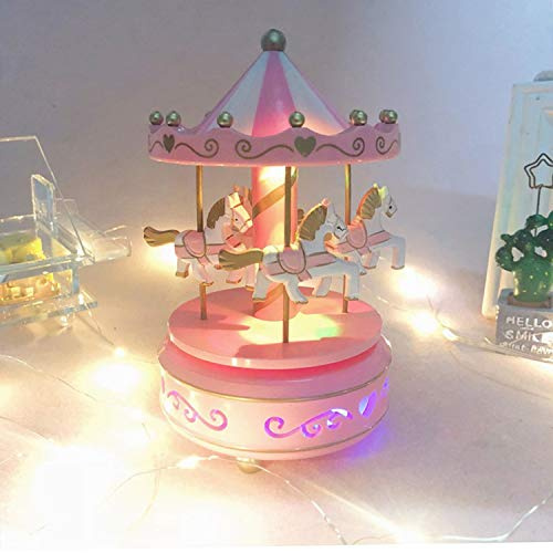 IBLUELOVER Classic Carousel Music Box LED Colour Changing 4 Horse Rotating Music Box Light Melody Artware Birthday Christmas Festival Musical Gift