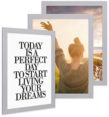 PHOTOLINI Marco 30x40 cm plata madera MDF, set de 3 marcos anchos, moderno, cristal acrílico sólido, para colgar, accesorios adicionales - para una decoración elegante de su pared