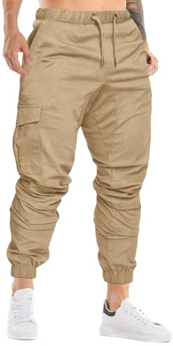 Cindeyar Herren Hosen Slim Fit Casual Jogger Sporthose Freizeithose Cargo Chino Jeans Hose (Khaki 01,L)
