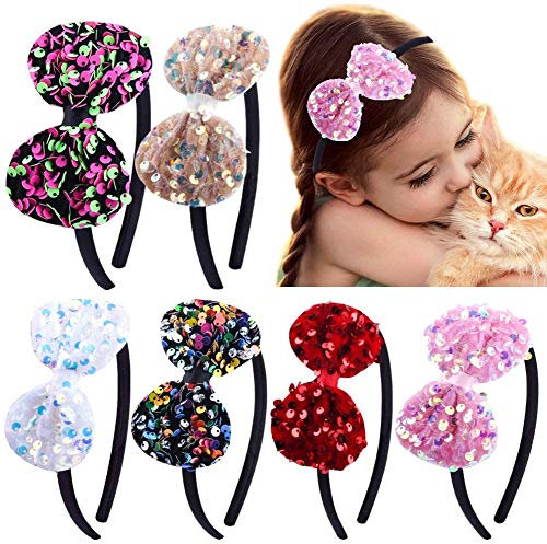 Candygirl 6 Pièces Serre-tête Filles Enfants Paillettes Bandeaux à Noeud Scintillant Cheveux Accessoires pour Halloween Noël Fête Anniversaire Carnaval