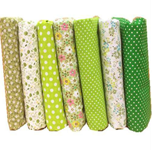 7 Stück Stoffe zum Nähen,DIY Stoffreste Baumwolle,Baumwollstoff Patchwork Stoffpaket für Kleidung, Bettwäsche, Vorhänge, Puppen, Handtaschen (Grün, 50 * 50cm)