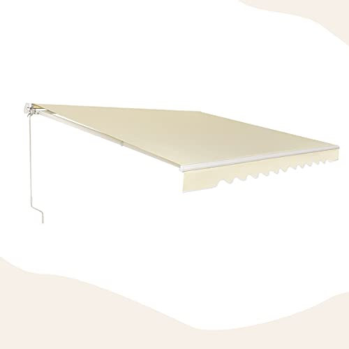 GOPLUS Store Banne Manuel 4Mx2,5M, Auvent de Terrasse Extérieur et Tissu Résistant aux UV avec Manivelle et Angle Réglable 5-35°pour Patio,Balcon,Terrasse(Beige)