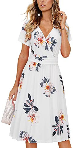 OUGES Women's Summer Short Sleeve V-Neck Floral Casual Ladies Dress with Pockets(Floral 31,M)