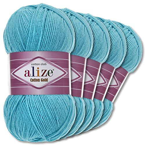 Alize 5 x 100 g Cotton Gold Premium Wolle| 39 Farben Sommerwolle Garn Stricken Amigurumi (287 | Türkis)