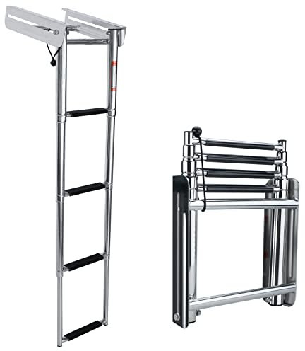 4-Step 316 Stainless Steel Telescoping Boat Ladder, Slide Under Platform Mount Boarding Ladder