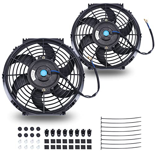 FGJQEFG 10 Inch Universal Slim Fan Push Pull Electric Radiator 12V 80W High Performance Cooling Fan Mount Kit Black 2 Pcs