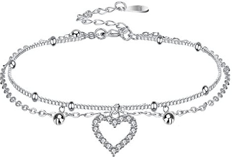 Bracelet Cheville Argent 925, Chaine De Cheville Argent,Bracelet Cheville Femme,Coeur Bracelet De Cheville,Chaîne De Cheville,Boho Double Cheville,Bracelets de Cheville Réglable pour Femmes