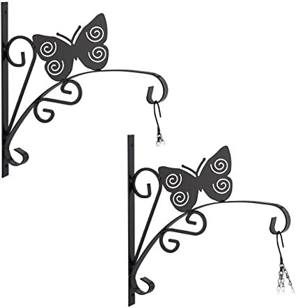 Relaxdays Blumenampel Halterung Schmetterling, 2er Set, Wandmontage, HBT: 30x30x2 cm, Ampelhaken außen & innen, schwarz