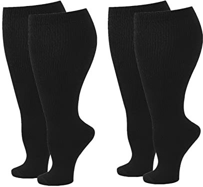 Zingso Breite Waden-Kompressionsstrümpfe für Damen und Herren, 2 Paar Übergröße, extra groß, Stützsocken, Strümpfe, reduziert Schwellungen und Schmerzen für Krankenschwestern, Laufen, Schwarz, XXXL