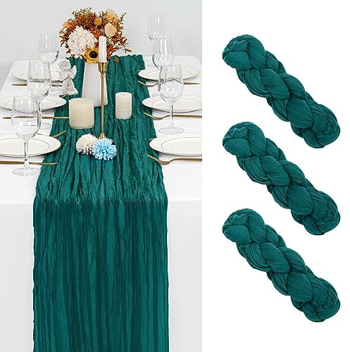 Showgeous 3 Stück Käsetuch Tischläufer Blaugrün, 90 x 300 cm Tischläufer Boho Style Rustikaler Seihtuch Gaze Stoff Tischdekoration für Vintage Hochzeit Geburtstage Babyparty Urlaub Party