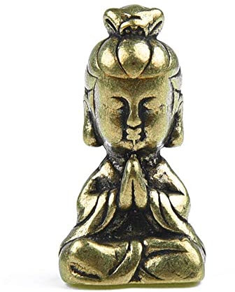 BAIXUESHUN Mini Kupfer Guanyin Buddha Statue kleines Auto Ornament Figur handgemachte antike Skulpturen Home Wohnzimmer Desktop-Dekoration