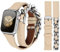 HANDODO Italian Genuine Leather Band Double Tour with Stainless Steel Chain Compatible with 38mm 40mm 41mm 42mm Apple Watch Series 10 9 8 7 6 5 4 3 2 1 SE SE2,Replacement Strap for iWatch Women,Beige