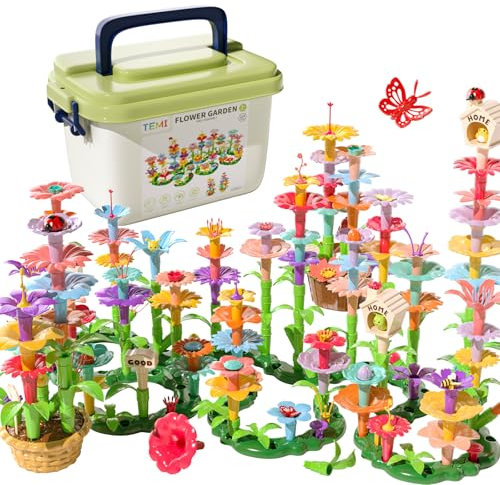 TEMI 224 PCS Blumen Garten Gebäude Spielzeug für Mädchen, pädagogisches Mint Spielzeug und Vorschule Garten Spiel Set für Kleinkinder 3 4 5 6 7 Jahre alte Kinder Jungen Mädchen