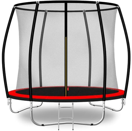 Baunsal® Trampolin Outdoor Ø 244 cm (FGIS) rot-schwarz als Komplettset Gartenspielzeug Kindertrampolin Gartentrampolin rund Garten Spielzeug für Kinder