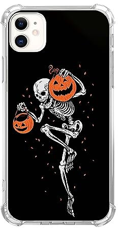 Liehad Halloween Skull Pumpkin Phone Case Compatible with iPhone 12/iPhone 12 Pro, Trippy Creepy Skull Cover for Men Girls Women Boys, Shockproof Protective TPU Case for iPhone 12/iPhone 12 Pro