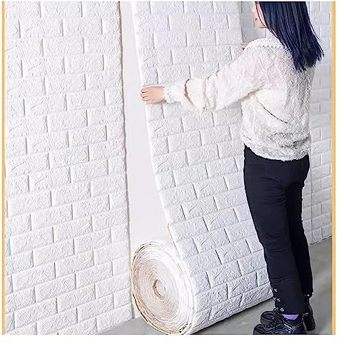 GOFQB 3D-Wandpaneele Wasserfeste Fliesen zum Abziehen und Aufkleben für: Küche, Badezimmer, Wohnzimmer Selbstklebende Tapete mit künstlicher Struktur abnehmbar (Color : White, Size : 70CMX30M)