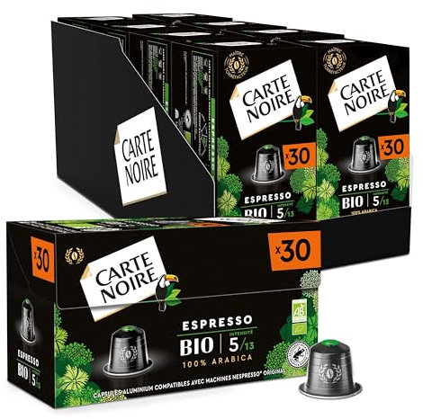 CARTE NOIRE - Capsules de Café Bio Compatibles Nespresso - Café Arabica - Lot de 30 x 8 Capsules Aluminium - Fabriqué en France (240 capsules)